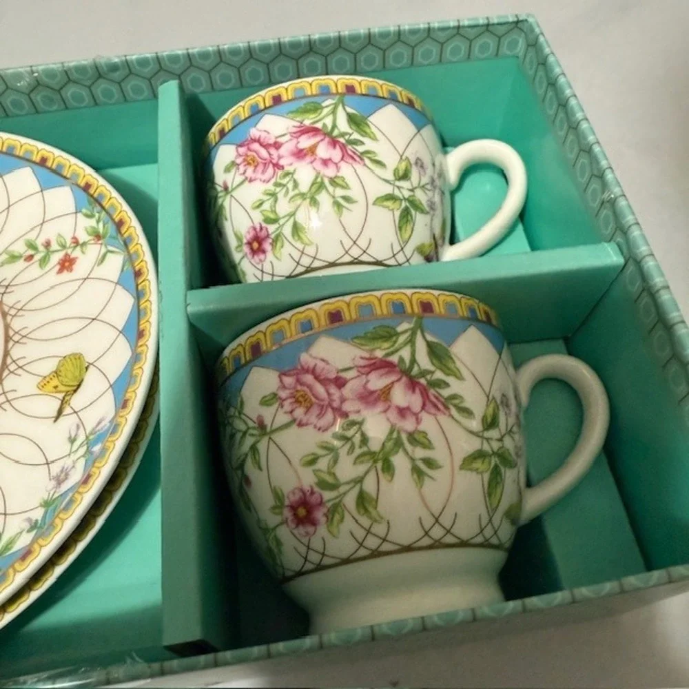 Grace's Teaware Fine Porcelain Espresso Cup & Saucer Set Floral Butterfly